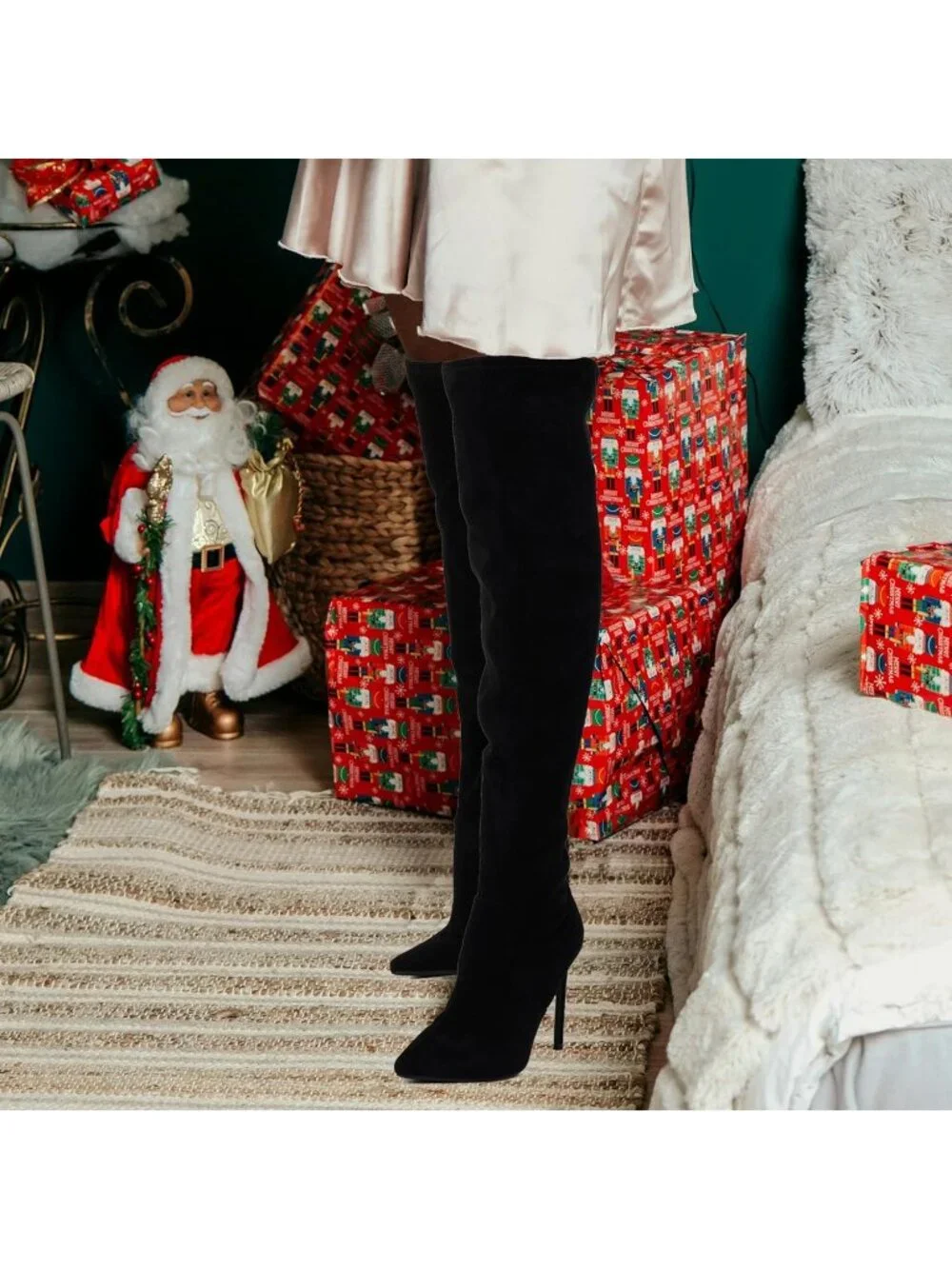 🆕 Women's Suede Black Wools Over The Knee Boot Stiletto Pointed Toe High Heel